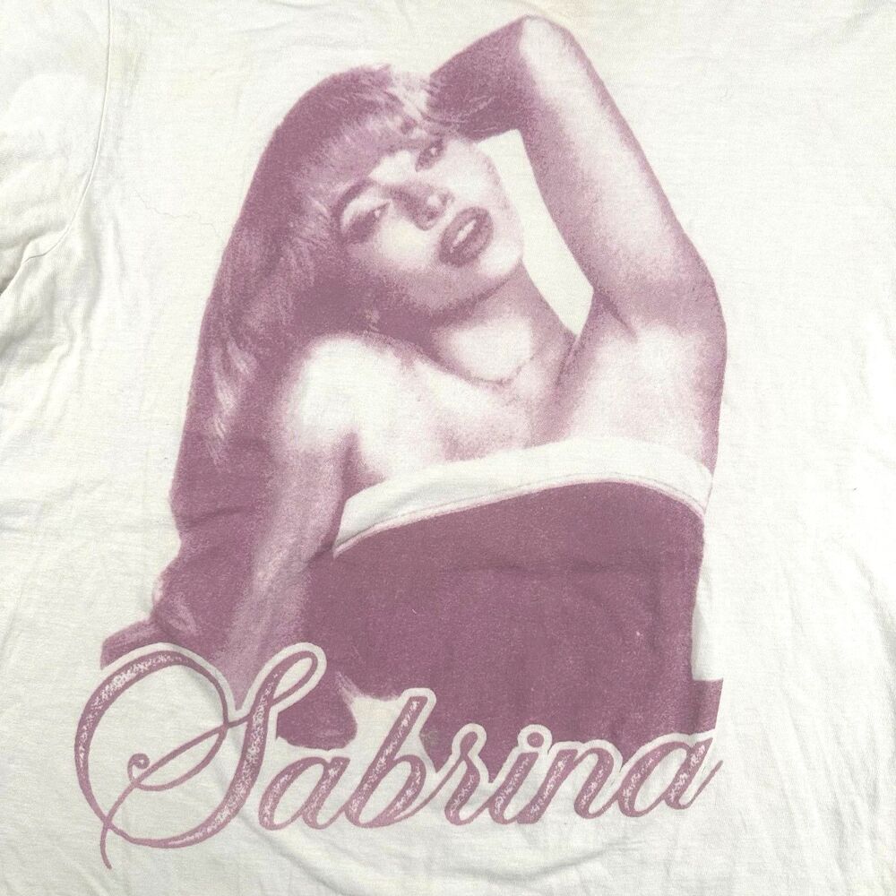 Sabrina Carpenter Women's Medium M White Pink Fitted T-Shirt 100% Cotton